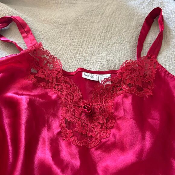 Cacique Coquette Red Lace Trimmed Cami Tank Top Satin Fairy Y2K - Picture 5 of 8